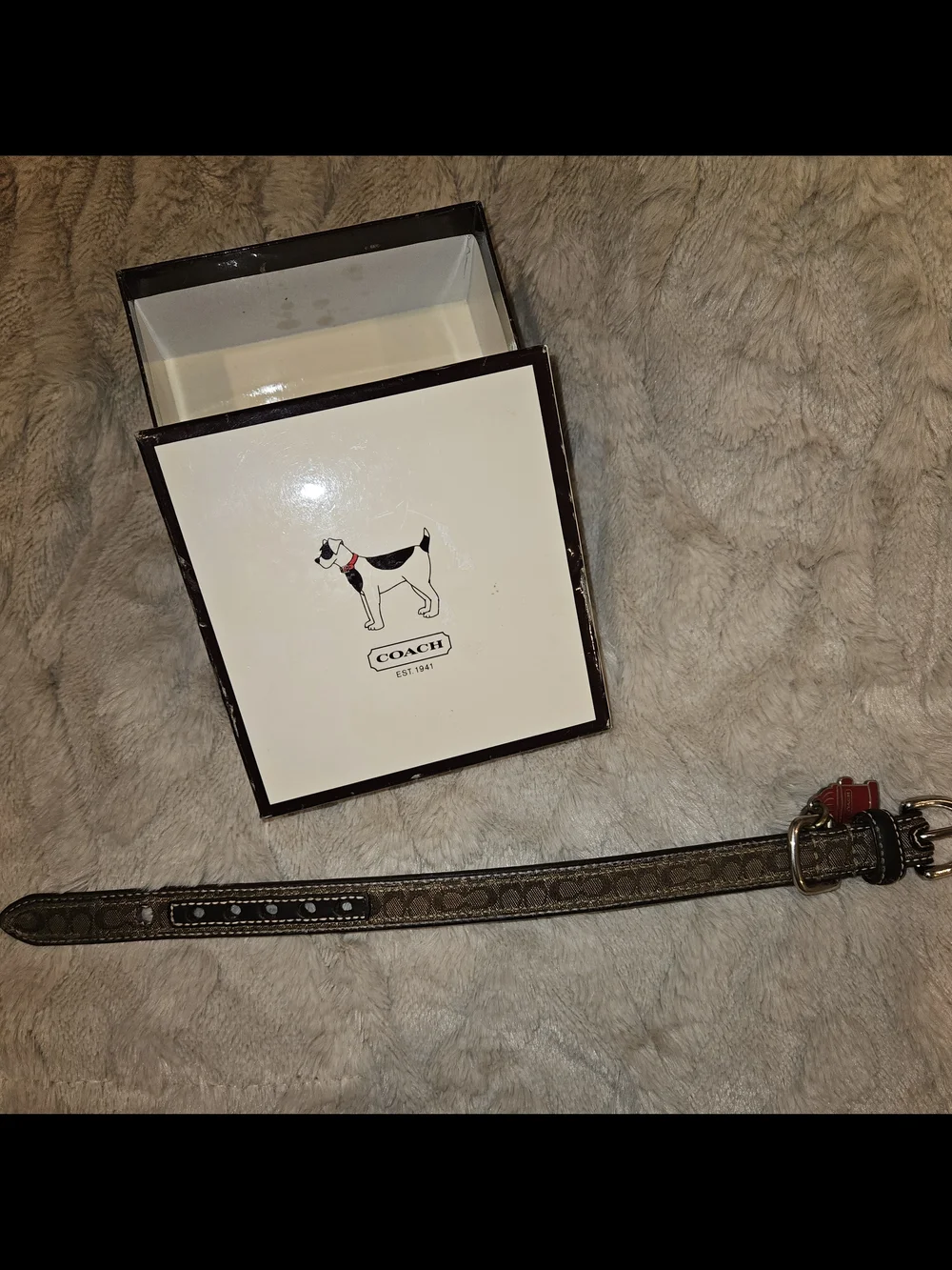 COACH BROWN LEATHER BROWN JACQUARD SIGNATURE C DOG PET COLLAR 60178 XS - Picture 4 of 8